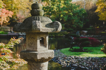 japanese outdoor stone lantern in a garden