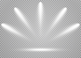 A collection of stage lighting. Large set Bright lighting with spotlights. 