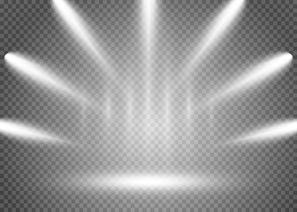 A collection of stage lighting. Large set Bright lighting with spotlights. 