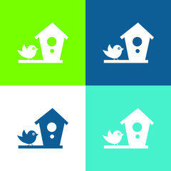 Fototapeta na wymiar Bird And House Flat four color minimal icon set