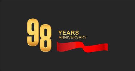 98th anniversary design logotype golden color with red ribbon elegant design for anniversary celebration