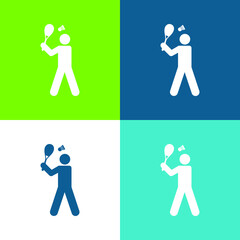 Badminton Player Flat four color minimal icon set