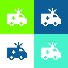 Fototapeta na wymiar Ambulance Flat four color minimal icon set