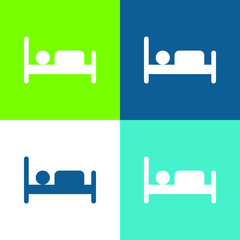Bed Flat four color minimal icon set
