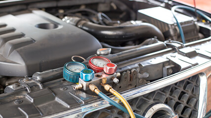 Car air conditioner check service, leak detection, fill refrigerant.Device and meter liquid cooling...