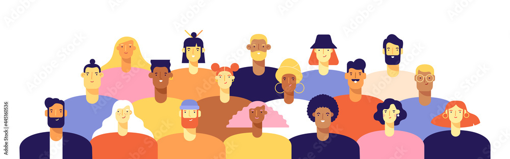 Wall mural group of people of different nationalities and cultures, skin colors and hairstyles. society or popu