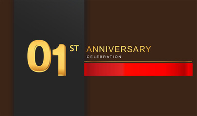 1st years anniversary celebration logotype golden color with red ribbon elegant design for anniversary celebration, invitation card, and greeting card.