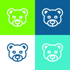 Bear Head Frontal Outline Flat four color minimal icon set