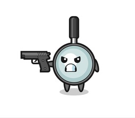 the cute magnifying glass character shoot with a gun