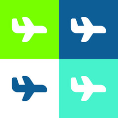 Airplane Flying Flat four color minimal icon set