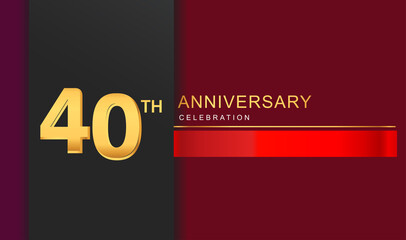 40th years anniversary celebration logotype golden color with red ribbon elegant design for anniversary celebration, invitation card, and greeting card.