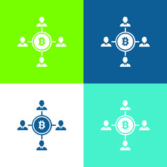 Bitcoin And Users Connections Flat four color minimal icon set