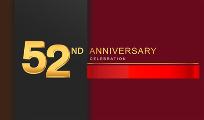 52nd years anniversary celebration logotype golden color with red ribbon elegant design for anniversary celebration, invitation card, and greeting card.