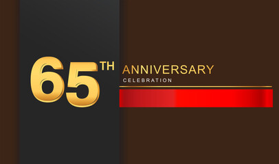 Obraz premium 65th years anniversary celebration logotype golden color with red ribbon elegant design for anniversary celebration, invitation card, and greeting card.