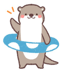 カワウソと浮き輪