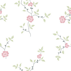 seamless pattern of flowers, branches and leaves