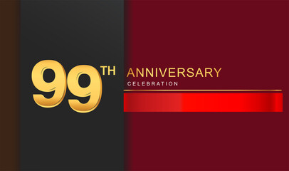 99th years anniversary celebration logotype golden color with red ribbon elegant design for anniversary celebration, invitation card, and greeting card.