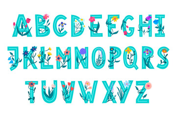 Cartoon Color Cute Alphabet Font Set. Vector