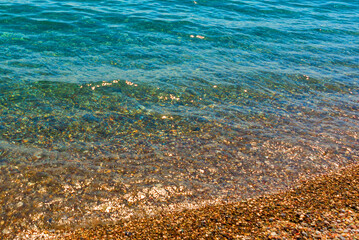 ANTALYA, TURKEY: Texture of sand and sea on the Konyaalti beach.