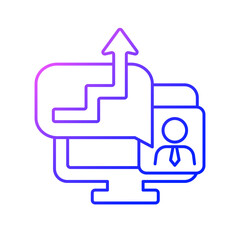 Obraz premium Video coaching gradient linear vector icon. Online meeting to discuss work with office manager. Work monitoring. Thin line color symbols. Modern style pictogram. Vector isolated outline drawing