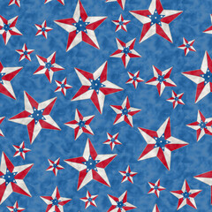 AmericanStarsIllustration red, white and blue USA flag stars pattern background that is seamless