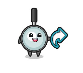 cute magnifying glass hold social media share symbol