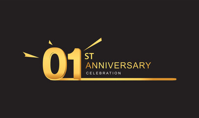 1st years anniversary logotype with single line golden and golden confetti for anniversary celebration. - obrazy, fototapety, plakaty