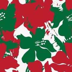 Christmas Floral Brush strokes Seamless Pattern Background