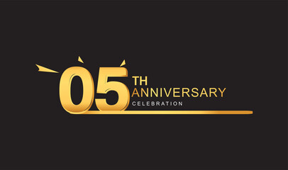 5th years anniversary logotype with single line golden and golden confetti for anniversary celebration.