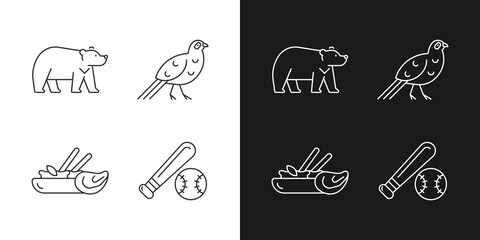 Taiwan national linear icons set for dark and light mode. Formosan black bear. Traditional thai cuisine. Customizable thin line symbols. Isolated vector outline illustrations. Editable stroke - Powered by Adobe