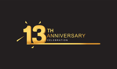 13th years anniversary logotype with single line golden and golden confetti for anniversary celebration.