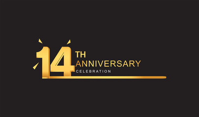 14th years anniversary logotype with single line golden and golden confetti for anniversary celebration.