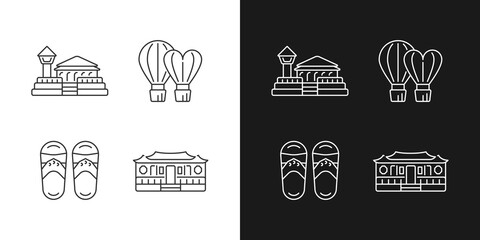 National taiwanese linear icons set for dark and light mode. Traditional asian items. Ethnic heritage. Customizable thin line symbols. Isolated vector outline illustrations. Editable stroke