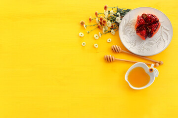 Rosh hashanah (jewish New Year holiday) concept. Traditional symbols