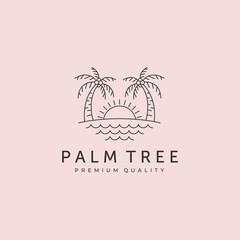 Naklejka premium tropical sunset on beach logo vector line art minimal illustration design