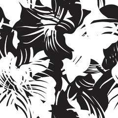 Black and White Floral Seamless Pattern Background