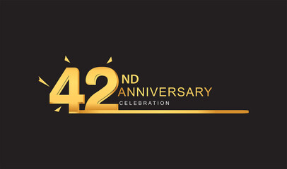 Fototapeta na wymiar 42nd years anniversary logotype with single line golden and golden confetti for anniversary celebration.