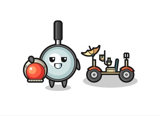 the cute magnifying glass as astronaut with a lunar rover
