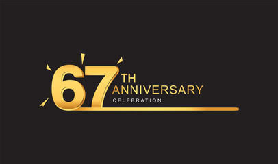 67th years anniversary logotype with single line golden and golden confetti for anniversary celebration.