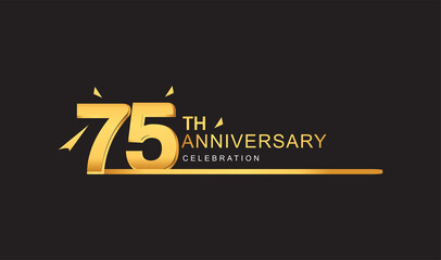 75th years anniversary logotype with single line golden and golden confetti for anniversary celebration.