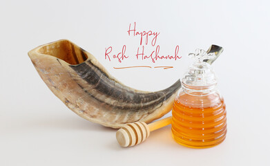 religion image of shofar (horn) oand honey. Rosh hashanah (jewish New Year holiday)