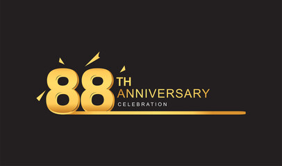 88th years anniversary logotype with single line golden and golden confetti for anniversary celebration.
