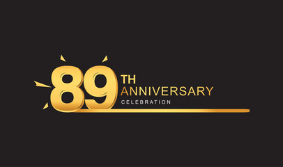 89th years anniversary logotype with single line golden and golden confetti for anniversary celebration.