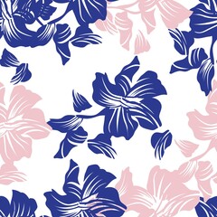 Fototapeta premium Pink Navy Floral Seamless Pattern Background