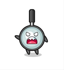 cute magnifying glass cartoon in a very angry pose