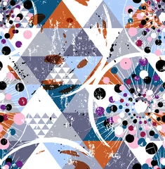 Rolgordijnen seamless background pattern, with circles, triangles, dots, paint strokes and splashes, grungy © Kirsten Hinte