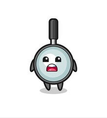 magnifying glass illustration with apologizing expression, saying I am sorry