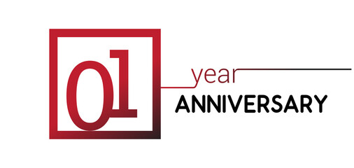 1st years anniversary design logotype with red color in square isolated on white background for anniversary celebration