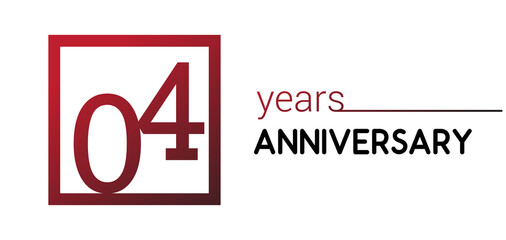 4th years anniversary design logotype with red color in square isolated on white background for anniversary celebration