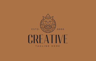 Obraz premium Father King Logo Design Template. Ancient King with Beard and Mustache Face. Symbol Icon Line Art Vector